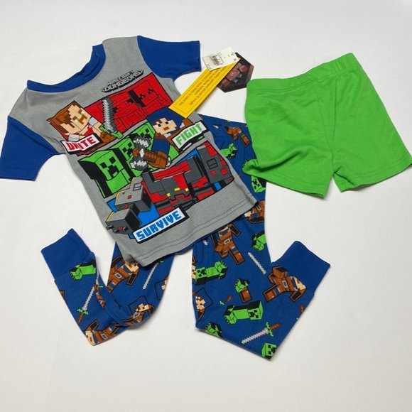 🪷NEW Minecraft Boys 3 Piece Pajama Set Size 4~ NEW - Picture 1 of 7